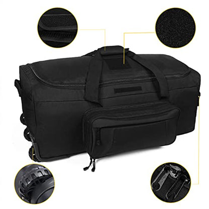 Greencity Duffel Bag Wheels Rolling Deployment Wheeled Military Suitcase Heavy-Duty Extra large deployment bag Capacity 32 Inch，Black - color: Black