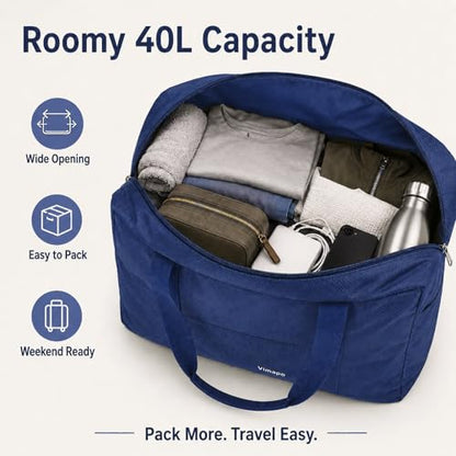 Foldable Travel Duffle Bag with Trolley Sleeve 40L Capacity, Lightweight Packable Travel Duffel Bags with the Keyhole Zipper, Weekender Overnight Nylon Carry on Bag for Men & Women, Blue - color: Blue