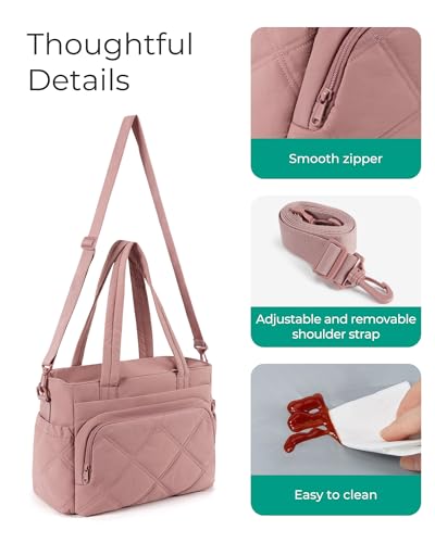BAGSMART Lunch Bag Women Large Lunch Box Insulated Tote Bag with Multi-Pockets Quilted Puffy Tote for Work, Outdoors - color: 01-Dusky Pink