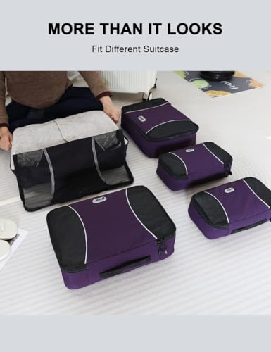 GOX Ultra Light 5 piece Packing Cubes Travel Luggage Organizer 1 Large 2 Medium 2 Small - color: Purple