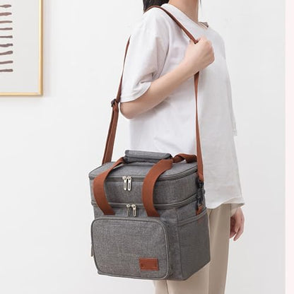 Yosoo Health Gear Insulated Lunch Bag 3 Layer Insulation Oxford Cloth Leakproof Cooler Bag with Adjustable Shoulder Strap, for Camping Travel Beach Picnic Work (grey)
