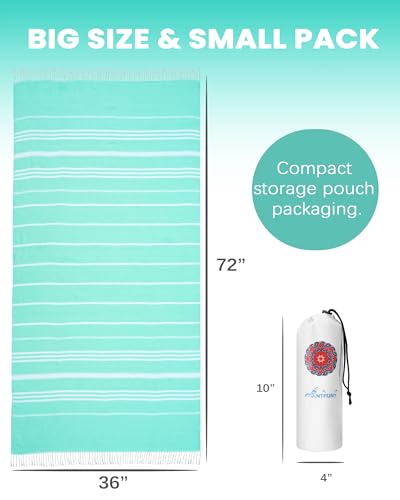 Antfuny Turkish Beach Towels Vacation Essentials Quick Dry Sand Free Oversized Bath Pool Swim Towel Extra Large XL Blanket Adult Travel Cruise Accessories Must Haves Clearance Stuff Necessities - color: Thinner Aqua, size: 72 x 36 inch