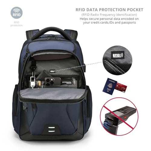 Swissdigital Design Men's Laptop Backpack for College and Business Travel with Integrated USB Charging Port and RFID Protection Fits Laptops up to 15.6 inch, Blue | SD1695-12 - color: Blue