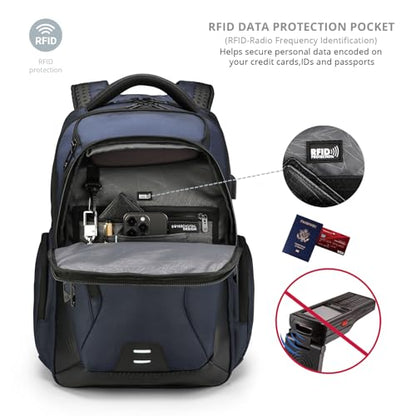 Swissdigital Design Men's Laptop Backpack for College and Business Travel with Integrated USB Charging Port and RFID Protection Fits Laptops up to 15.6 inch, Blue | SD1695-12 - color: Blue