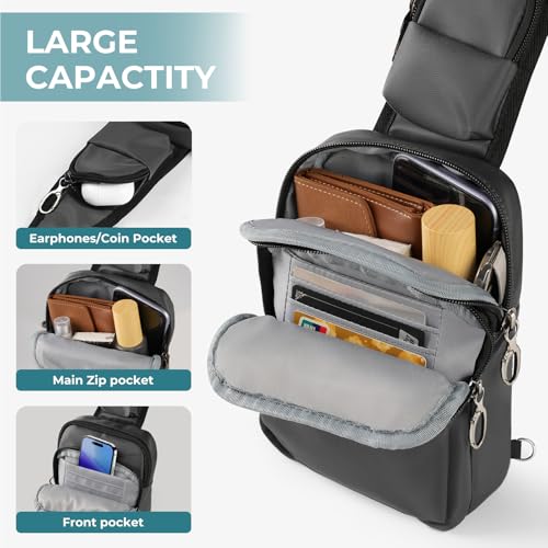 BROADREAM Sling Bag, Crossbody Bag with Anti-Theft Lock Zipper, RFID Blocking & Water Resistant for Travel Work Sport - color: Gray