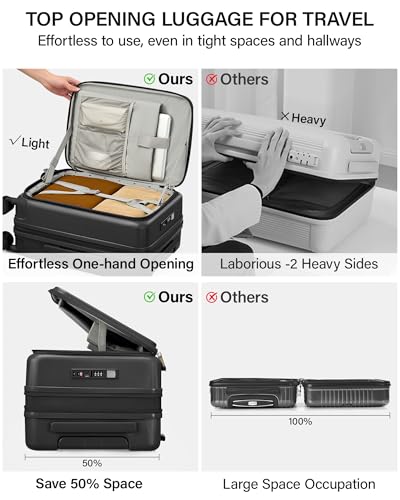 Hanke 20 Inch Expandable Carry On Luggage with Cup Holder 22x14x9 Airline Approved, Top Opening Hard Shell Suitcases with Wheels, Carry-On Travel Suitcase Trunk Luggage with Lock, Jet Black - color: Jet Black, size: Expandable 20 Inch