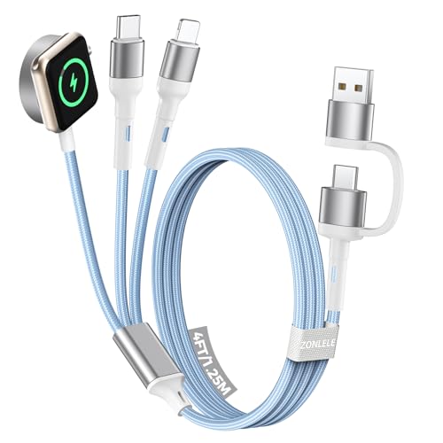 Blue Travel Essentials for Apple Watch Charger,Multi Charging Cable for iPhone 17,iWatch Charger USB C Cord,Car Cruise RV Camping Essentials 2026 for iWatch Ultra/11&iPhone 16/15, Xbox One Cables - color: Blue, size: 4 FT