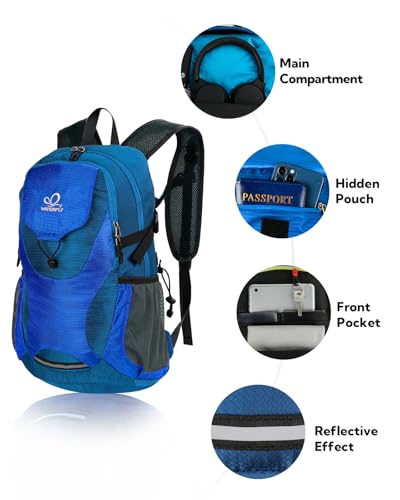 WATERFLY Lightweight Packable Hiking Backpack: 30L Foldable Travel Daypack Ultralight Camping Day Pack for Woman Man - color: Deep Blue