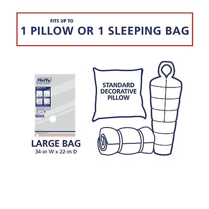 Hefty Vacuum Bags for Clothes 4 Pack, Space Saving Large Vacuum Storage Bags (34 X 22 Inches) Compression Seal for Bedding, Travel Pump Included (4 Large Heavy Duty) - size: 4 Large