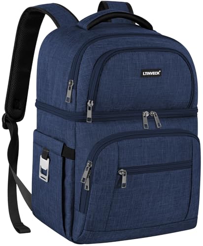 Cooler Backpack,Insulated Backpack Cooler Leakproof Double Deck Cooler Bag for Men Women RFID Lunch Backpack - color: Blue