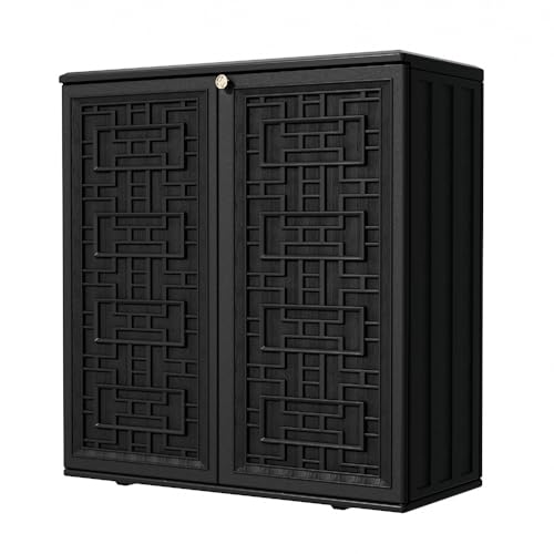 Mrosaa Outdoor Storage Cabinet Waterproof with Shelf,Resin Storage Sheds Outdoor Cabinets for tub Towels/Chemicals/Grill Items/Patio/Garden/Backyard, Size 34.3''L*15''W*36.2''H（Black） - color: Black