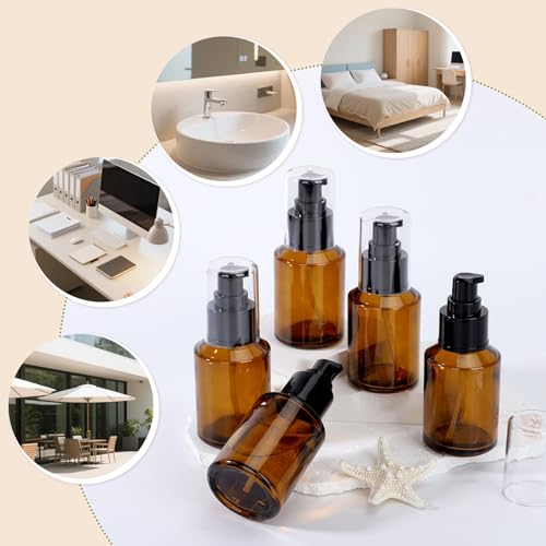 Segbeauty 2oz Refillable Glass Travel Size Empty Bottles, 5pcs Amber Lotion Pump Bottles Empty, 60ml Mini Travel Lotion Container, Small Cosmetic Container Bottle Pump Dispener for Creams Oils Liquids - color: Amber, style: 5pcs 2oz