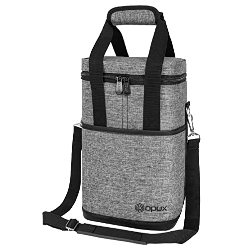 Opux 4 Bottle Insulated Wine Cooler Bag - Leakproof Padded Portable Wine Bottle Tote for Travel Picnic BYOB - Heather Gray - color: Heather Gray, size: 4 Bottle