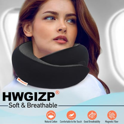 Travel Pillow | High-Density Memory Foam Pillow with 360° Surround Support. Ergonomically Designed. Ideal for Airplane Travel and Home Use. - color: Black