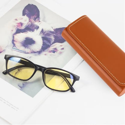 RayLove Hard Shell Glasses Case, Lightweight Leather Eyeglass Case, Travel-Friendly Sunglasses Protector for Men & Women - color: Brown