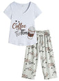 YIJIU Women Soft Comfy Pajamas Cute Cat Short Sleeve Capri Pants PJS Set - color: White, size: 3X-Large