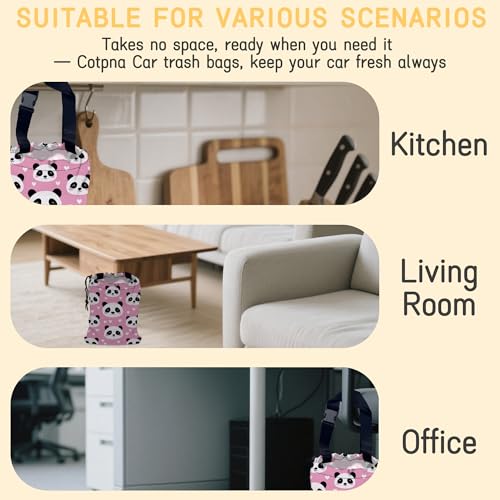 Cute Panda Car Trash Bag, Strap Drawstring Car Garbage Bags,Car Back Seat Organizer with Adjustable Buckle for Car Accessories - color: Cute Panda