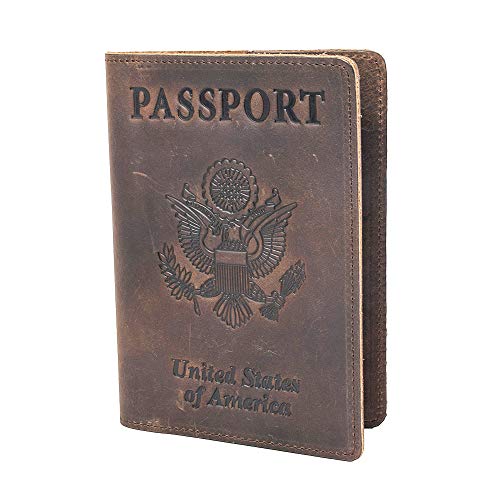 RFID Blocking Passport Holder Travel Wallet - Genuine Crazy Horse Leather for Men(Coffee) - color: Coffee