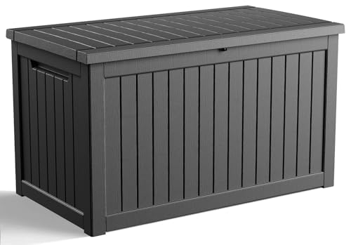 260 Gallon Outdoor Deck Box, Lockable Waterproof Outdoor Storage Boxes For Garden Tools,Indoor Cushions,Accessories Outside Storage Resin Weatherproof Container(Black) - color: Black, size: 260 Gallon
