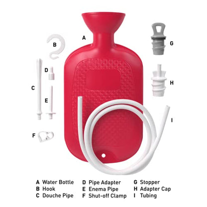 Flents Douche and Enema Combination Kit for Men and Women, Large Capacity, Multipurpose Cleaning System for Personal Hygiene, Colon Detox Cleanse, Made with Comfortable Material, Red (1.66 L) - size: 1.66 Liter + Enema Kit