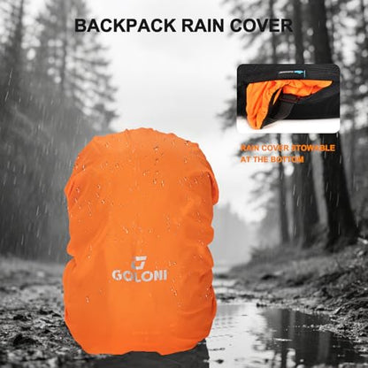 Goloni 45L Hiking Backpack Lightweight Foldable, Waterproof Camping Backpack with Rain Cover & Hiking Pole Mat Carrying System, Ergonomic Water Resistant Daypack for Trekking Travel Men Women,Black - color: Black