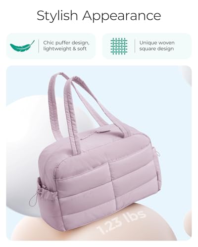 BAGSMART Gym Bag for Women, Lightweight Puffer Duffle Bag 2-PC Travel Bag, 31L Weekender Overnight Bag Quilted Carry On Tote Bag, Diaper Hospital Dance bag for Travel, Gym, Water Resistant - color: Misty Purple
