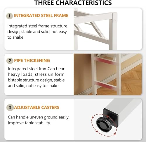 47.2 Inch Folding Table，Square Folding Desks for Small Space,Small Foldable Desk No Assembly,Rustic Brown. - color: Frame：white/Board：white, size: 47.2"x19.7"