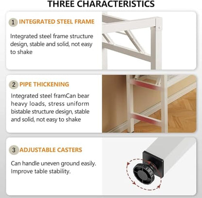 47.2 Inch Folding Table，Square Folding Desks for Small Space,Small Foldable Desk No Assembly,Rustic Brown. - color: Frame：white/Board：white, size: 47.2"x19.7"