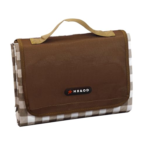 HX&OD Outdoor Picnic Blanket 80"X80" Picnic Mat Extra Large Camping Blanket Beach Blanket Foldable Waterproof Sand Mat Hiking Travel Family Concerts(Brown) - color: Brown, size: 80”x 80”