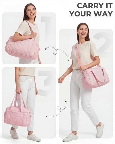 Percover Weekender Bag for Women, Ultra Lightweight Travel Duffle, Carry On Personal Item Overnight Bag with Toiletry Pouch & Compartments, Quilted Gym & Travel Bag, Blush Pink - color: Blush Pink