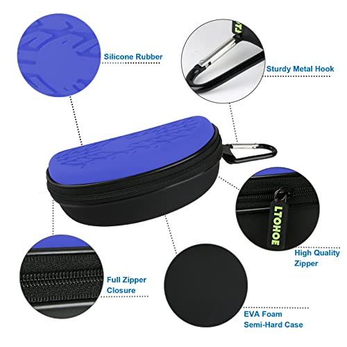 LTOHOE Sunglasses Case for Men and Women, Semi Hard Shell with Metal Carabiner, Portable Zipper Protective Glasses Case - color: Blue Violet