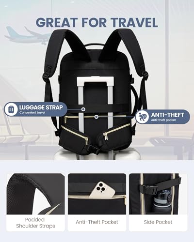 LOVEVOOK 40L Travel Backpack with Waist Strap,Flight Approved Carry on Backpack,Waterproof Personal Item Travel Bag,TSA Carry on Luggage Suitcase Travel Essentials,Gifts for Women & Men,fit 17" Laptop - color: Black-grey, size: Large-40L-4Pcs(Waist Strap)