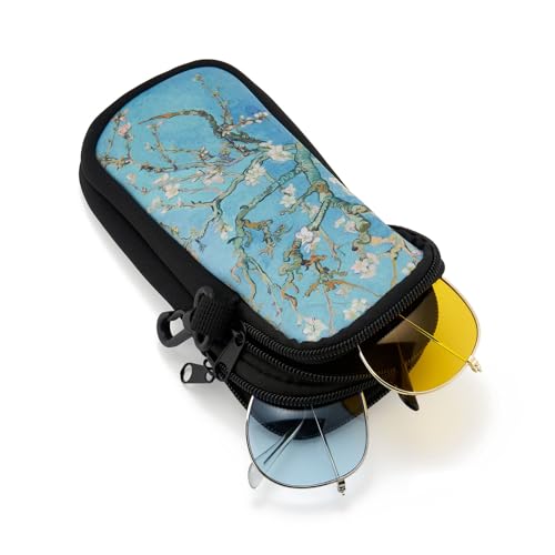QIUTIMIY Sunglasses Soft Case Zipper Double Eyeglass Case with 2 Compartments 1 Belt Clip - color: Almond Blossom