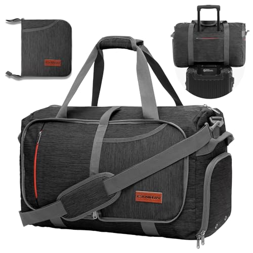 Canway 40L Foldable Duffle Bag for Travel Men & Women Carry On 22"x14"x9" Airline Approved, Small Luggage Overnight Bag with Shoe Compartment, Water-Resistant Gym & Sports Bag - color: Panther Black, size: 40L