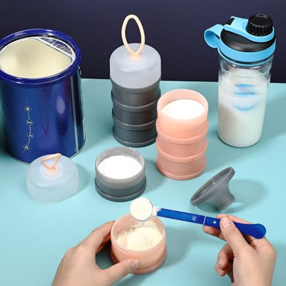Baderke 2 Pcs Protein Powder Container with Funnels Stand, 4 Stackable Leakproof Protein Powder Dispenser, Portable Keychain Powder Container for Workout, Fitness, Travel - color: Pink, Gray