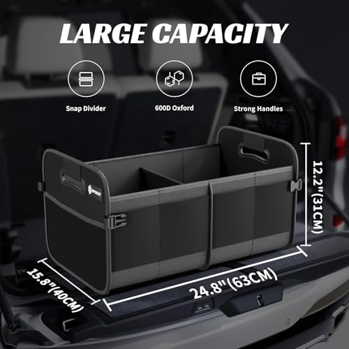 Sposuit Trunk Organizer for Car - 80L Collapsible Car Storage with 11 Pockets & Reinforced Handles, SUV Trunk Organizers for Grocery Cargo(Black) - color: Black, size: X-Large