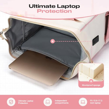 Maelstrom Travel Backpack for Women Men,Laptop Backpack Fits 15.6-17.3 Inch Laptop, Nurse/Work Bag with Insulated Lunch Box (Pink-beige) - color: Pink-beige