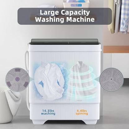 Elevon Portable Washing Machine Twin Tub 18.7 Lbs Capacity, (14.3 Lbs) and Spinner(4.4 Lbs) Combo Mini Compact Laundry Washer for Home, Apartment, Camping, RVs and Dorms, Black/White - style: 18.8LBS