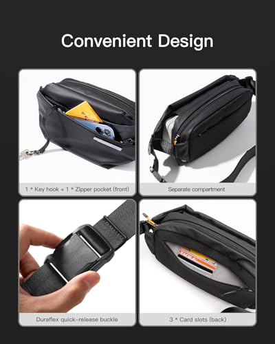 Inateck Sling Bag X, Multi-pocket Crossbody Shoulder Chest Bag with Adjustable Shoulder Strap, Water-resistant Waist Fanny Pack for Men, Women, Travel, Daily Use, Cycling, Hiking, Black, Small - color: Black, size: Small