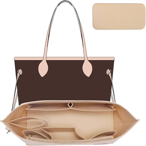 Felt Purse Organizer Insert with Zipper, Tote Bag Organizer with Base Shaper, Fits for lv Neverfull PM, City 30 and More,Lightweight Bag Dividers for Women Luxury Tote HandBags,M/Beige - color: Beige, size: M