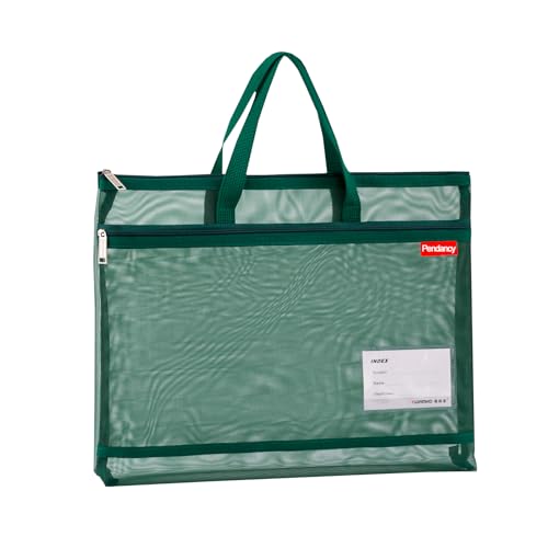 Pendancy Mesh Zipper Pouch A4 Size, Large Double Pocket Lightweight Nylon Transparent File Bag with Handle, 11x13.8 in Foldable Document Storage for Puzzle Project/Cross Stitch/Travel/Office (Green) - color: Translucent Green, style: DIY Label Type A4 Siz
