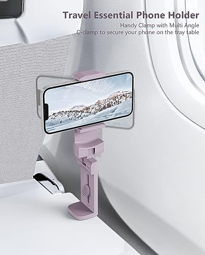 MiiKARE Travel Essentials Airplane Phone Holder, Universal Handsfree Phone Mount for Flying with 360 Degree Rotation, Travel Must Haves Phone Stand for Desk, Tray Table, Purple - color: Purple