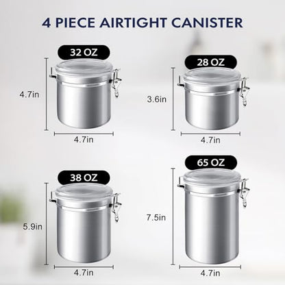 ENLOY 4-Piece Stainless Steel Airtight Food Storage Canister Set with Clear Lid, Containers Sets for Kitchen Counter for Sugar, Flour, Tea, Candy, Cookie, Spice, 28/32/38/65 oz - size: Small