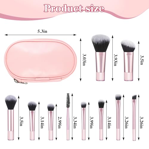 10 Pcs Travel Makeup Brushes With Pouch, Mini Travel Size Makeup Set, Portable Cosmetic Brush Travel-Essentials kits for Women Girls Brushes Blush Powder Eye Shadow