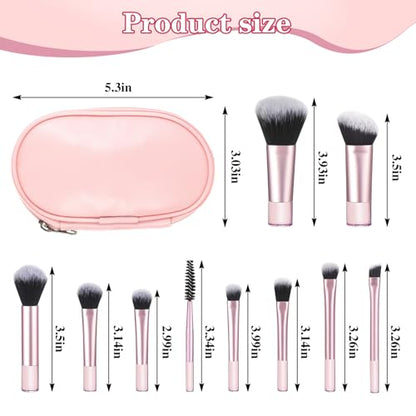 10 Pcs Travel Makeup Brushes With Pouch, Mini Travel Size Makeup Set, Portable Cosmetic Brush Travel-Essentials kits for Women Girls Brushes Blush Powder Eye Shadow