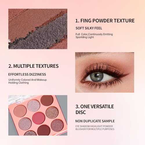 9-Color Rose Nude Brown Eyeshadow Palette – Matte Shimmer Glitter Mauve Pink Burgundy Eye Shadow Kit, High Pigment Blendable Long-Lasting Warm Neutral Soft Glam Makeup Palette for Daily Wear & Travel - color: H02