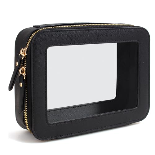 Clear Makeup Bag, Travel Cosmetic Organizer Case Waterproof Skincare Toiletry Bag with Zipper Portable Make Up Pouch Compact Car Organizer Bag for Essentials - color: Black, size: Standard