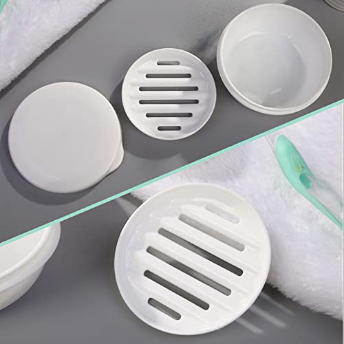 2 Pack Portable Round Soap Dishes, Plastic Soap Container with Lid Leak-Proof Drain Soap Box Holder Soap Container (Black+White) - color: Black+white