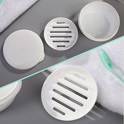 2 Pack Portable Round Soap Dishes, Plastic Soap Container with Lid Leak-Proof Drain Soap Box Holder Soap Container (Black+White) - color: Black+white