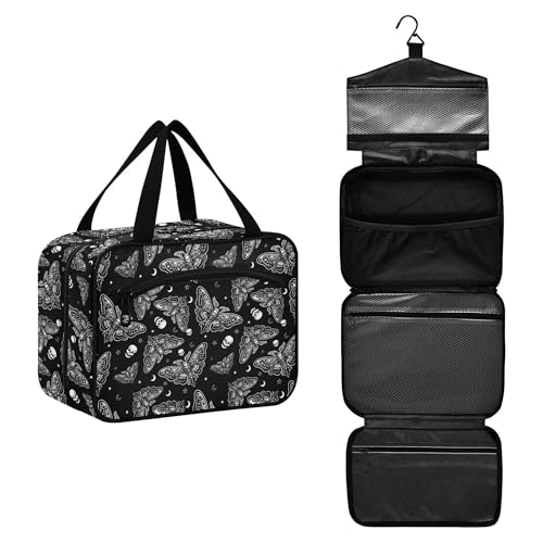 MNSRUU Hanging Toiletry Bags for Women Travel, Gothic Moth Skull Moon Esoteric Toiletry Organizer Portable Travel Toiletry Bags Clear Wash Bags Makeup Bag Cosmetic Bag - color: Skulls 185